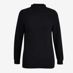 Halston Black Ribbed Pointelle Knit Mock Neck Sweater Size M